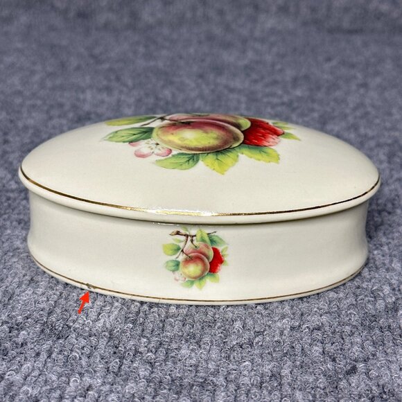 Vintage Formalities by Baum Bros Trinket Box Cream Gold Trim Fruit Print Dish - Picture 3 of 8